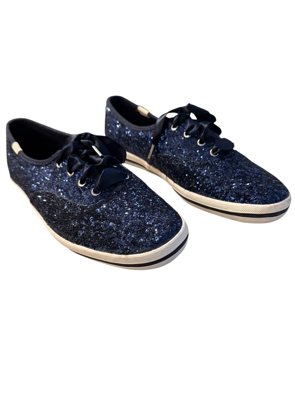 kate spade Navy Glitter Ribbon-Lace Sneakers